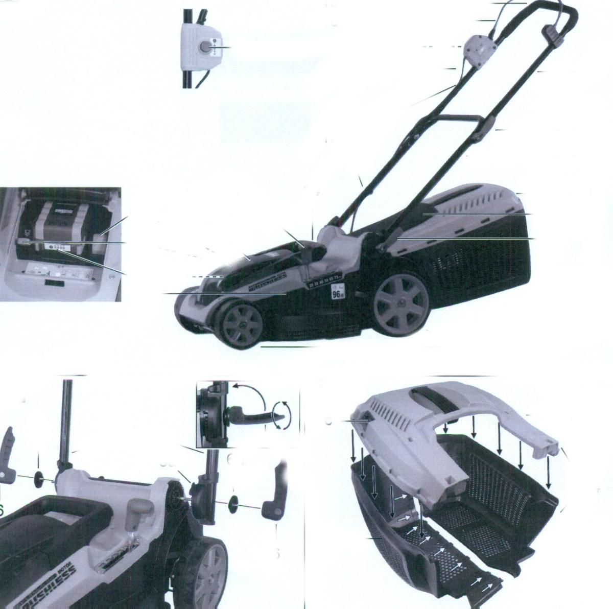 Akku-Rasenmäher,
- mit eingebautem Elektromotor und horizontal rotierendem Schneidwerk in einem Kunststoffgehäuse
  mit 4 Rädern, Schnitthöhenverstellung, klappbarem Führungsgriff und Lithium-Ionen Akku, mit
  Grasfangsack (Fassungsvermögen: 40 l) und einer Schnittbreite von 370 mm (Abbildung siehe
  Anlage),
- zum Mähen von Rasenflächen.

"Rasenmäher mit Elektromotor und horizontal rotierendem Schneidwerk - Akku-Rasenmäher"