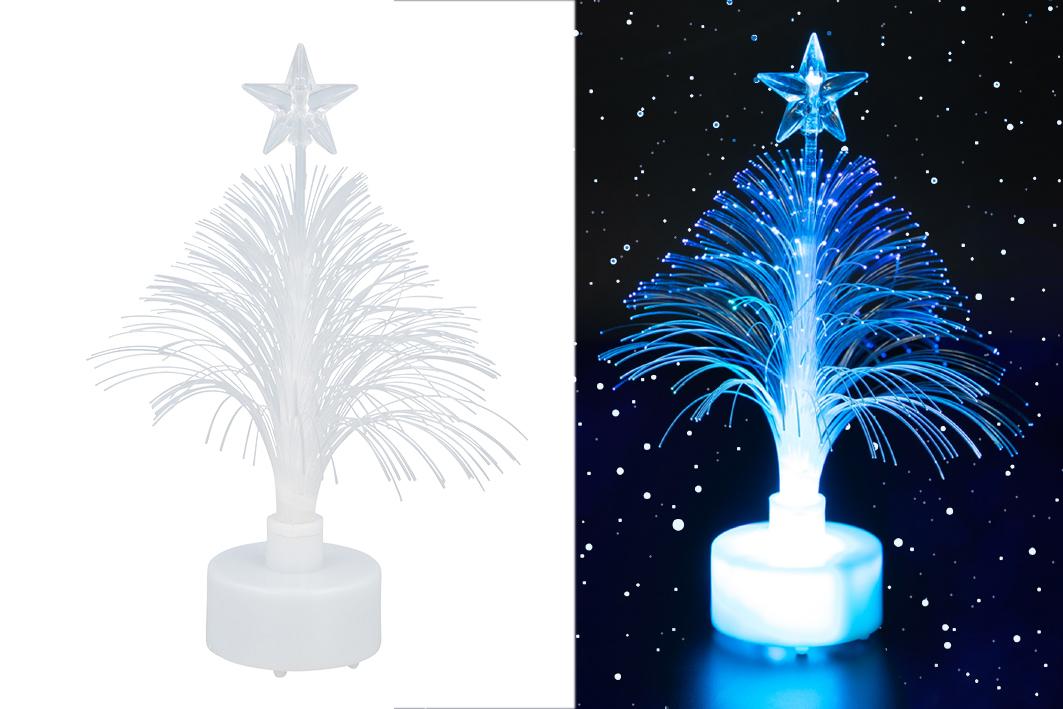 Nach den Angaben der Antragstellerin sowie dem vorliegenden Warenmuster handelt es sich um einen Weihnachtfestartikel in Form eines stilisierten, mit einem Stern an der Spitze geschmückten Weihnachtsbaumes. 
Das insgesamt ca. 14,0 cm hohe Erzeugnis besteht aus einem weißen, zylinderförmigen, etwa 2,0 cm hohen Kunststoffsockel (Ø ca. 3,5 cm) mit einer integrierten Farbwechsel-LED und einem Batteriefach (incl. drei Knopfzellen [LR1130] und einem An-/Aus-Schalter), auf dem zentrisch ein transparenter Kunststoffstab (Lichtleiter) mit einem klarsichtigen Stern am oberen Ende befestigt ist. Zusätzlich ist der Stab fast vollständig rundum mit nach außen fallenden, sich nach oben verkürzenden Kunststoffmonofilen umwickelt.

Betätigt man den Schalter im Sockel werden die Monofile und der Stern illuminiert (leuchten bzw. blinken und wechseln ihre Farbe -verschiedene Leuchtmodi-).

Die Ware ist in einer transparenten Folienbox mit Eurolochung und bedrucktem Papiereinleger verpackt.

Im Hinblick auf den Umfang und das Gesamterscheinungsbild bestimmt der Weihnachtsbaum den Charakter der zusammengesetzten Ware.

Eine Einreihung in die Position 9405 als elektrischer Beleuchtungskörper scheidet aus, da die LED-Beleuchtung nicht der Umgebungserhellung dient, sondern lediglich die Zierwirkung des Weihnachtsbaumes im eingeschalteten Zustand erhöht.

Derartig gestaltete Waren dienen als Dekorationsartikel der Ausgestaltung der Weihnachts- bzw. Adventszeit.

Zolltarifrechtlich handelt es sich um einen "Weihnachtsartikel, nicht aus Glas".