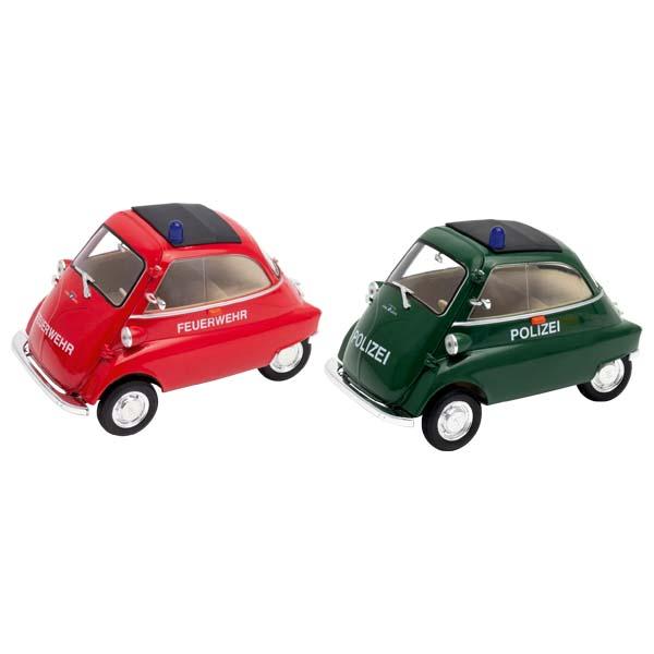 Bei dem durch Antragsangaben, ein Warenmuster und eine Abbildung veranschaulichten Erzeugnis handelt es sich um ein maßstabsgetreu verkleinertes Modell einer BMW Isetta in zwei verschiedenen Varianten (Polizei- bzw. Feuerwehrlackierung),
- im Maßstab von 1:26,
- in den Abmessungen von ca. 8,5 x 5,5 x 5 cm,
- mit einer Karosserie und Achsen aus unedlem Metall,
- mit Unterboden, Innenraum und kleinem "Schiebedach" aus Kunststoff,
- mit beweglichen Rädern aus Kunststoff oder Kautschuk,
- mit einer sich öffnenden Fronteinstiegstür,
- mit eingebautem Rückzugmotor,
- dient der spielerischen Unterhaltung von Personen,
- in einem 12er Display verpackt.

Im Hinblick auf das äußere Erscheinungsbild sowie den Umfang bestimmt das unedle Metall den Charakter der aus verschiedenen Stoffen zusammengesetzten Ware.

Derartige Erzeugnisse werden zolltarifrechtlich als "anderes Modell als von den Unterpositionen (KN) 9503 0010 bis 9503 0070 erfasst, mit eingebautem Motor, nicht aus Kunststoff" eingereiht.