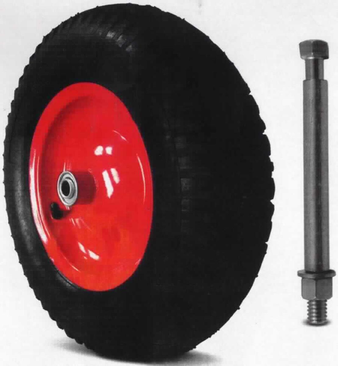 Schubkarrenrad, Foto siehe Anlage; laut Antrag bestehend aus:
- einem mit Kugellagern ausgestatteten, pulverbeschichteten Radkörper ("Felge") aus Stahl,
- mit einer Nabenbreite von ca. 100 mm und einem Achslochdurchmesser von ca. 16 mm,
- ausgestattet mit einem, mit sog. Autoventil versehenen, stark profilierten Luftreifen (4.80 / 4.00 - 8 4PR), 
- mit einem Durchmesser von ca. 390 mm und einer Reifenbreite von ca. 95 mm,
- mit einer Belastbarkeitsgrenze (Traglast) von ca. 200 kg,
- gemeinsam mit einer Steckachse in einem Umkarton aus Pappe verpackt,
- insbesondere aufgrund der Konzeption und der technischen Eigenschaften (u. a. Abmessungen) 
  erkennbar zur hauptsächlichen Verwendung an nicht selbstfahrenden Fahrzeugen bestimmt.

"Teil (Schubkarrenrad) für andere nicht selbstfahrende Fahrzeuge der Position 8716, anderes als
in den TARIC-Codes 8716 9090 15 bis 8716 9090 95 genanntes, Stahlrad, auch mit Zubehör und/
oder Reifen"