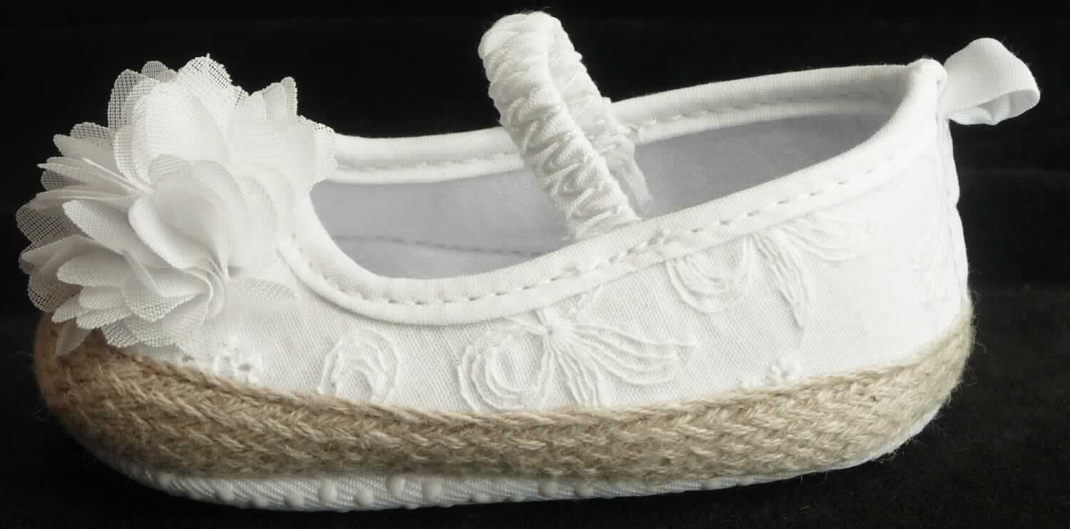 Babyschuhe (lt. Antrag "Baby Schuhe, Art. 447490, Variante 902: weißes Oberteil", Größe M, Foto siehe Anlage)
- mit Laufsohlen aus Spinnstoff (den größten Teil der Berührungsfläche mit dem Boden bildend) und 
  Kunststoffpunkten,
- mit Oberteil aus Spinnstoff,
- mit Zuschnitten aus Spinnstoff verstärkt,
- mit Zierbesatz,
- mit einem elastischen Band über dem Spann.

"Schuhe mit Laufsohlen und Oberteil aus Spinnstoffen, andere als in den Unterpositionen 6405 1000 bis 6405 2091
 genannte"