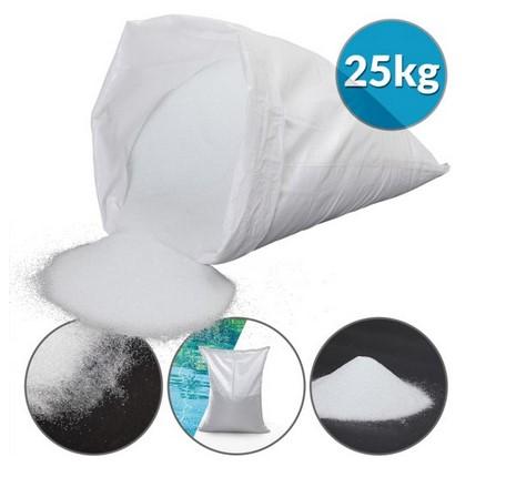 Angaben:
Filterglasgranulat für Sandfilter; zur Verhinderung von Keimen und Biofilmen im Pool; Einsatzgebiete: Filteranlagen, Badewasserfilter.

Befund:
Glasfritte und anderes Glas in Form von Pulver, Granalien, Schuppen oder Flocken.