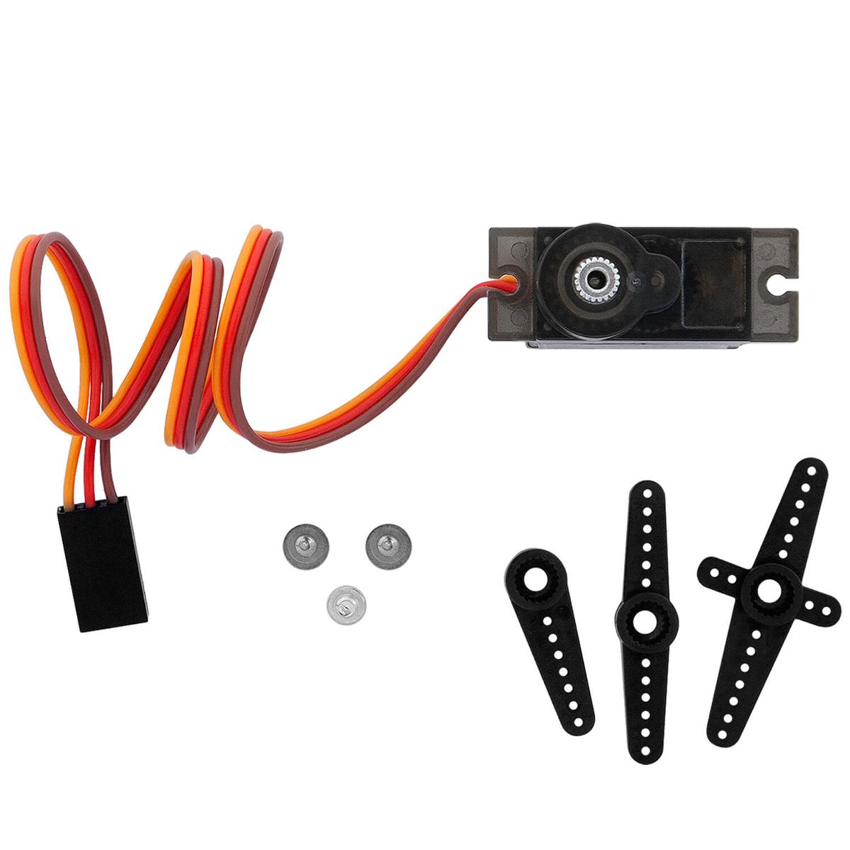 "Micro Servo Motor MG90S"
Warenzusammenstellung in Aufmachung für den Einzelverkauf,
bestehend aus
 
- einer kombinierten Maschine (charakterbestimmend), im Wesentlichen
  bestehend aus
- - einem Gleichstrommotor mit einer Nennleistung
    von 0,6 Watt (W)
- - einem Zahnrad aus Aluminium
- - in einem Gehäuse (Abmessungen: etwa 22,8 x 12,2 x 28,5 mm),
    mit Befestigungsvorrichtungen und angeschlossenem 3-poligen
    Kabel mit Anschlussstück
 
- verschiedenen rotorähnlichen Befestigungsvorrichtungen
 
- Montagematerial
 
- zur Verwendung als Stellantriebe in ferngesteuerten Spielzeugmodellen
 
- die kennzeichnende Haupttätigkeit führt der Elektromotor aus
 
- gemeinsam in einer Verkaufsverpackung (Druckverschlussbeutel)
(Antragstellerangaben)
 
 
Abbildung siehe Anlage.
 
 
Die Erzeugnisse gehören als "Elektromotoren mit einer Leistung von 37,5 W
oder weniger, nicht in den Unterpositionen (KN) 8501 1010 bis 8501 1093
genannte, Gleichstrommotoren, nicht in den TARIC-Codes 8501 1099 10 bis
8501 1099 80 genannte" zum TARIC-Code 8501 1099 90.