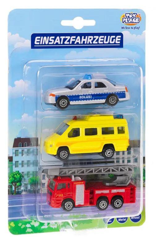 Set von drei Fahrzeugmodellen zur Unterhaltung, bestehend aus
- einem Polizeiwagen
-- in den Abmessungen von ca. 8 x 3 x 3 cm
- einem Krankenwagen
-- in den Abmessungen von ca. 7,5 x 3,7 x 2,7 cm
- einem Löschzug
-- in den Abmessungen von ca. 8 x 3,5 x 2,6 cm
-- mit einer ausziehbaren Drehleiter aus Kunststoff ausgestattet
- mit Karosserien aus Zinkdruckguss lt. Verpackungsangaben
- Unterboden, Innenausstattung und Scheiben aus Kunststoff sowie mit
   beweglichen Rädern Kunststoff oder Kautschuk
- auf Grund des äußeren Erscheinungsbildes bestimmen die Anteile aus Zinkdruckguss
  den Charakter der Fahrzeuge
- alle Fahrzeuge ohne Motor
- dient der spielerischen Unterhaltung von Personen
- gemeinsam in einer Showbox für den Einzelverkauf aufgemacht.

Die Waren werden zolltarifrechtlich als "anderes Spielzeug als von den Unterpositionen (KN) 9503 0010 bis 9503 0070 erfasst, nicht mit eingebautem Motor, im Gussverfahren hergestelltes Miniaturmodell aus Metall" eingereiht.