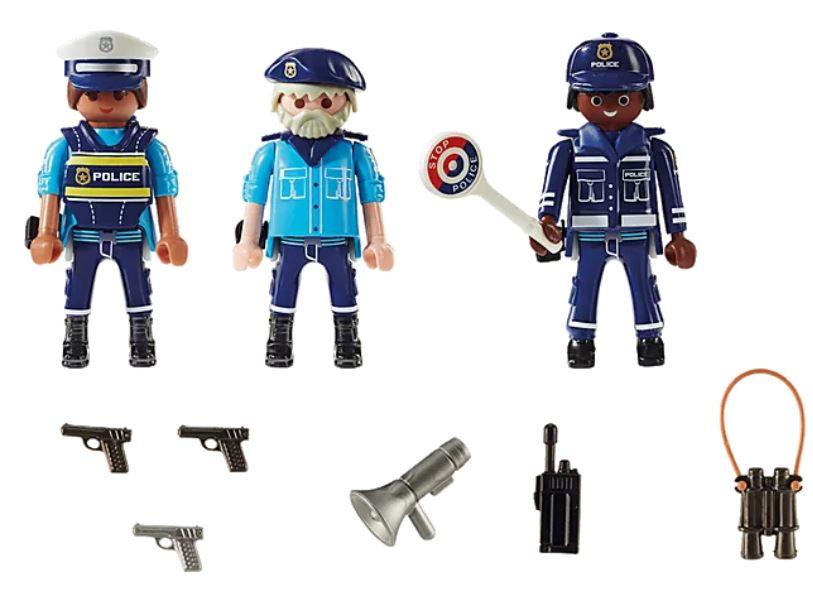 Bei den durch eine Abbildung veranschaulichten Spielzeugen handelt es sich um drei Puppen
mit Zubehör, sog. Figurenset "Polizei" (Artikel 70669) in Form einer Warenzusammenstellung,
bestehend aus:
- drei Puppen, die verschiedene "Polizisten" mit unterschiedichen Haaren und Kleidung (Uniform)
  darstellen,
-- vollständig aus farbigen Kunststoffen gefertigt,
-- jeweils mit einer Höhe von ca. 8 cm,
-- mit beweglichen Gliedmaßen und drehbaren Köpfen,
- Zubehör aus Kunststoffen, das die Puppen in der Hand halten bzw. auf dem Kopf tragen können
  und auf Grund der Größe und Gestaltung für sie erkennbar ist,
-- in Form von abnehmbaren Mützen, 
-- in Form von drei Pistolen mit Holster, 
-- in Form von weiteren Utensilien (Fernglas, Kelle, Megaphon und Funkgerät),
gemeinsam zur spielerischen Unterhaltung insbesondere von Kindern in einer Blisterverpackung auf
einer Pappkarte für den Einzelverkauf aufgemacht.

Auf Grund des Umfangs und in Bezug auf die Verwendung verleihen die Puppen der Waren-
zusammenstellung ihren wesentlichen Charakter.

Zolltarifrechtlich liegen "Puppen, nur Nachbildungen von Menschen darstellend, andere als
handgearbeitete, dekorative Puppen in für das Ursprungsland charakteristischer Volkstracht" vor.