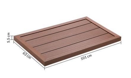 Angaben des Antragstellers:
WPC-Bodenplatte Terrakotta 101x63x5,5cm
WPC-Bodenplatte Anthrazit 101x63x5,5cm
Robuste, rutschfeste, wetterfeste und langlebige WPC-Bodenplatte 
Maße (LxBxH): 101 x 63 x 5,5 cm
Material: WPC
Schrauben: rostfreier Stahl

Ein Warenmuster wurde nicht vorgelegt.

Befund:
Bodenbeläge aus Kunststoffen, aus anderen Kunststoffen, andere