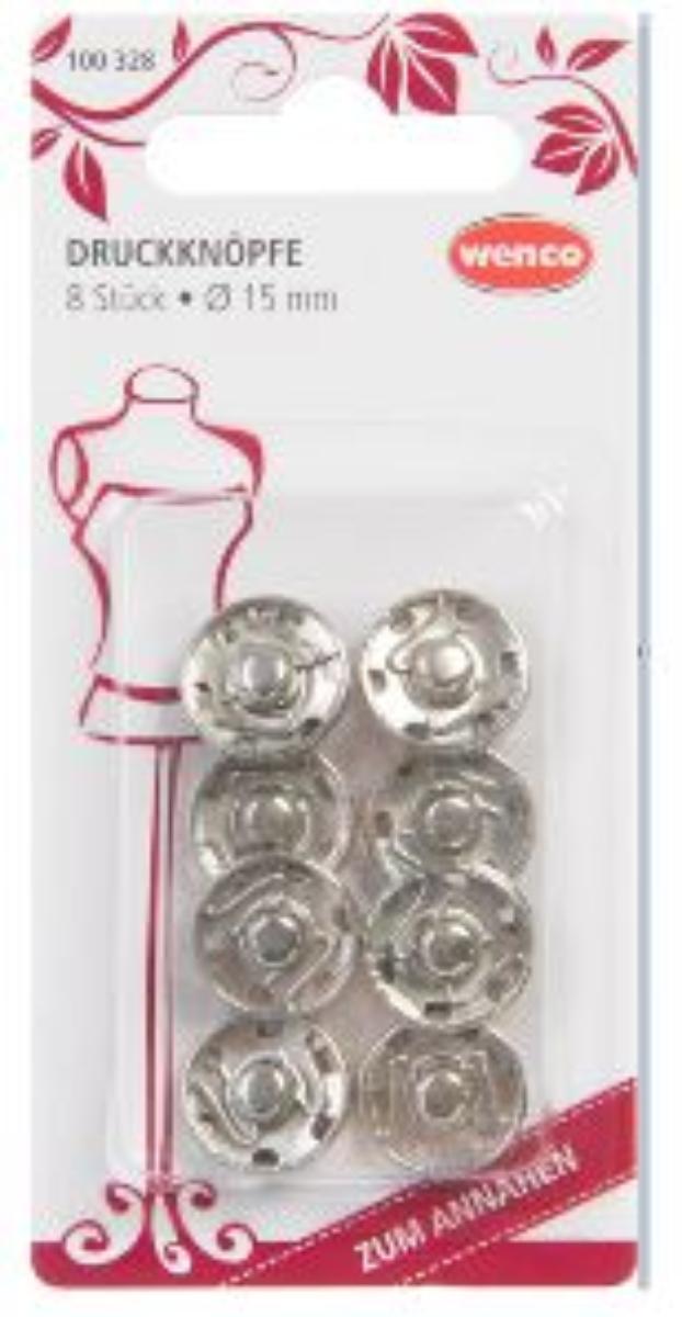 Es handelt sich um "Druckknöpfe aus unedlem Metall", bestehend aus einem Ober- und einem Unterteil,
- Art.-Nr. 100 328 mit einem Durchmesser von ca. 15 mm, zu 8 Stück verpackt.

Die Knöpfe sind je zu den o.g. Stückzahlen in einer Blisterverpackung mit bedruckter Pappunterlage aufgemacht und als "Druckknöpfe" einzureihen.