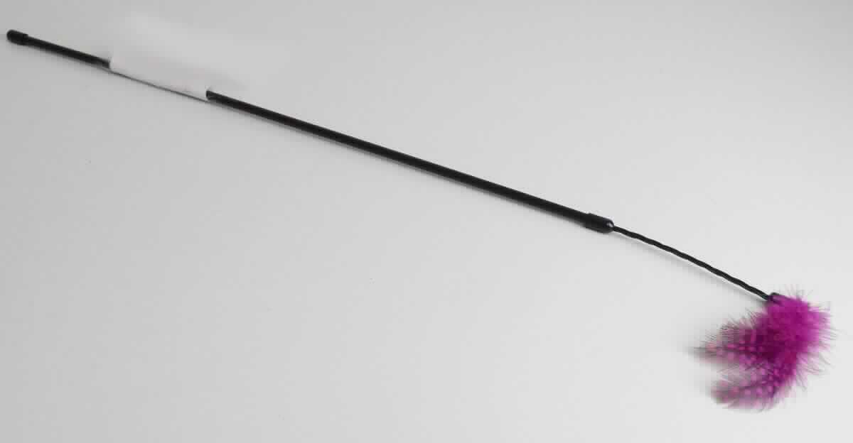 Ware aus Daunen (Katzenspielzeug, DNP 146, WGR 382), Foto siehe Anlage,
- in Form einer aus verschiedenen Stoffen zusammengesetzten Ware, bestehend aus: 
- - einem ca. 46 cm langen, innen hohlen Stab aus Kunststoff,
- - einer ca. 10 cm langen Verlängerung aus Kunststoff in Kordeloptik,
- - einem ca. 9 cm langen Wedel aus bunt gefärbten Daunen,
- - - am oberen Ende der Verlängerung befestigt,
- keine Einreihung als Spielzeug der Position 9503, da erkennbar ausschließlich für Tiere bestimmt, 
- die Daunen sind in Bezug auf die Verwendung als Katzenspielzeug charakterbestimmend.

"Ware aus Daunen"