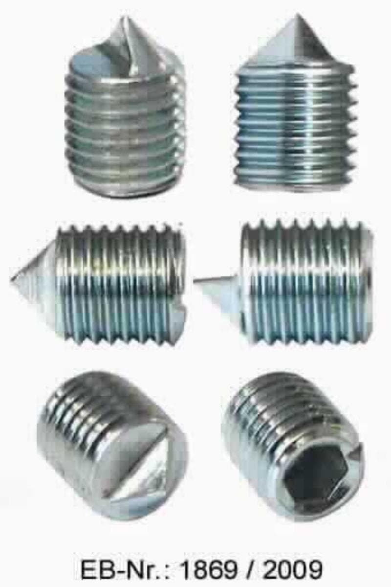 Es handelt sich um massive, zylindrische Erzeugnisse aus verzinktem Stahl (kein nicht rostender Stahl), ohne Kopf und einem über eine Länge von 8 mm reichenden Gewinde (M 8). Die zum Verbinden dienenden Erzeugnisse sind an einem Ende mit einem Innensechskant und einer Sichtkerbe am Rand ausgestattet, am anderen Ende mit einer halbierten Spitze versehen und weisen eine Zugfestigkeit von 1000 MPa (Festigkeitsklasse 10.9) auf.
Gesamtlänge: etwa 11 mm
-Antragstellerangaben-

Abbildung siehe Anlage.

Derartige Erzeugnisse gehören als "andere Bolzen aus Stahl, mit Gewinde, ohne Kopf, mit einer Zugfestigkeit von 800 MPa oder mehr" zum TARIC-Code 7318 15 48 90.