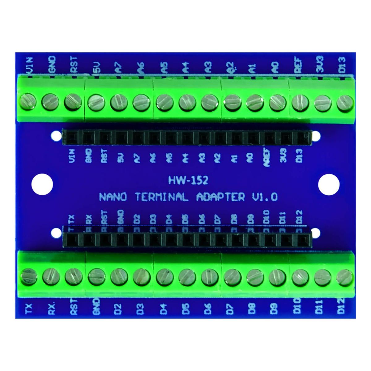 Gedruckte Schaltung, Nano V3.0 Terminal Adapter Board (Abbildung siehe Anlage),
- in Form eines isolierenden Trägers mit einseitig im Druckverfahren aufgebrachten
  Leiterbahnen sowie nicht durch Drucken hergestellten Anschlussstücken,
- nach Aufstecken eines Microcontroller-Boards und Anschließen von weiteren
  Bauelementen mittels Schraubklemmen zum Testen von elektronischen Schaltungen.

"Gedruckte Schaltung, nur mit Leiterbahnen oder Kontakten, keine Mehrlagenschaltung -
 Nano V3.0 Terminal Adapter Board"