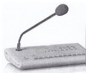 Mikrofon-Sprechstelle (Abbildung siehe Anlage)
- aus einem Kondensatormikrofon in Nierencharakteristik mit Schwanenhals
  in einem Tischgehäuse mit Anschlüssen und Bedienelementen,
- zur Umwandlung von Schallwellen in elektrische Signale - kennzeichnende
  Haupttätigkeit - und zum Schalten von sog. ELA-Anlagen und daran ange-
  schlossenen Lautsprechern.

"Mikrofon (Kombination aus Mikrofon - kennzeichnende Haupttätigkeit - und Schaltgerät"