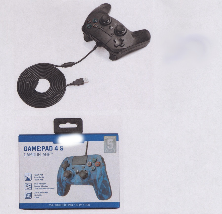 Durch Antragangaben und ein Warenmuster veranschaulichter Gamecontroller, in Form eines Teils, das erkennbar hauptsächlich für eine Videospielkonsole bestimmt ist, in zwei Ausführungen:
1) sog. PS4 Game:Pad 4 S (black), Art.Nr. SB912382, EAN 4039621912382,
2) sog. PS4 Game:Pad 4 S camouflage (blue), Art.Nr. SB912399, EAN 4039621912399.

Der Gamecontroller
- weist ein ergonomisch geformtes Gehäuse aus schwarzem bzw. blau-geflecktem Kunststoff auf,
- ist mit einem ca. 3 m langen Kabel mit USB-Stecker zum Anschluss an eine tragbare
  Videospielkonsole (hier PS4, nicht Bestandteil des Artikels) ausgestattet,
- besitzt verschiedene Bedienelemente wie Steuerkreuz, diverse Druckknöpfe,
  ein "Touchpad" sowie zwei eingebaute Vibrationsmotoren,
- ist in einer bunt bedruckten Verpackung für den Einzelverkauf aufgemacht.

Solche Waren sind zolltarifrechtlich als "Teil, erkennbar hauptsächlich bestimmt für Videospielkonsolen der Unterposition (KN) 9504 5000" einzureihen.