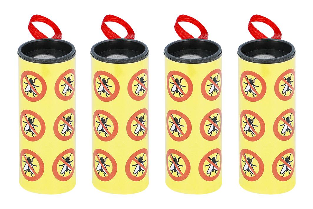 Angaben des Antragstellers:
4er Fliegenfänger Röllchen zum Aufhängen; Material: PP, Papier, Kleber.

Befund:
Insektizide, andere.