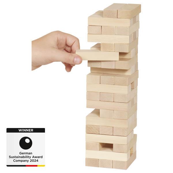 Nach den Angaben der Antragstellerin sowie der vorliegenden Abbildung handelt es sich um ein Gesellschaftsspiel in Form eines Geschicklichkeitsspieles, bestehend aus 51 aus Holz gefertigten, etwa 7,5 x 1,5 x 2,5 cm großen Spielsteinen. Als Spielvorbereitung werden drei Spielsteine nebeneinander gelegt. Anschließend werden drei weitere Spielsteine um jeweils 90° gedreht auf den bereits liegenden Spielsteinen platziert. Dieser Vorgang wird wiederholt, bis alle Spielsteine verbaut sind und ein Turm entstanden ist. Ziel des Spieles ist es, dass die Spieler im Wechsel einzelne Spielsteine an einer beliebigen Stelle aus dem Turm herausziehen und anschließend wieder oben auf dem Turm ablegen. Derjenige Spieler der den letzten Spielstein auf dem Turm abgelegt hat, ohne dass der Turm umgestürzt ist, gewinnt das Spiel. 

Die Ware dient der spielerischen Unterhaltung von Kindern und Erwachsenen und ist in einem farbig bedruckten Pappkarton verpackt.

Derartige Erzeugnisse werden zolltarifrechtlich als "Gesellschaftsspiel, nicht von den Unterpositionen (KN) 9504 2000 bis 9504 9010 erfasst" eingereiht.