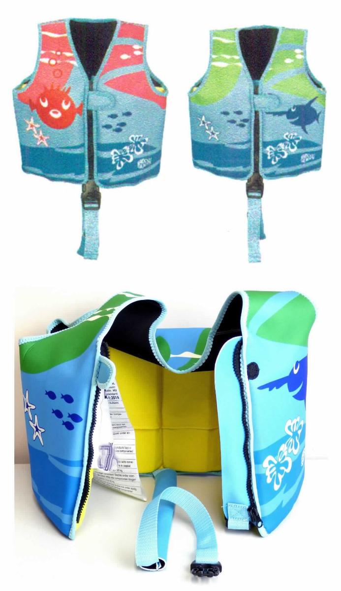 Weste, sog. Neopren Schwimmlern Weste, in Kindergröße M, Foto siehe Anlage,
- laut Antrag in zwei unterschiedlichen Farbausführungen,
- auf einem bedruckten Pappaufhänger aufgebracht,
- aus dreilagigen Flächenerzeugnissen der Position 5906 mit einer Außenlage aus bedruckten und einer Innenlage
  aus einfarbigen Gewirken aus Spinnstoffen sowie einer Zwischenlage aus augenscheinlich Zellkautschuk (laut 
  Antrag: Neopren), mit einem Quadratmetergewicht von augenscheinlich weniger als 1500 Gramm; die Gewirke 
  sind u. a. beidseitig aufgebracht und dienen damit nicht nur der Verstärkung, 
- über die Taille reichend (Rückenlänge: 39 cm), 
- ärmellos, mit weiten Armausschnitten,
- vorn mit einer durchgehenden Öffnung mit Reißverschluss und einem bis zu 3 cm breiten Untertritt; 
  in Brusthöhe mit einem von rechts auf links überlappenden Klettverschluss, 
- am unteren Rand des Rückenteils mit einem angenähten Gurt aus Geweben, der zwischen den Beinen 
  durchgeführt und mit einem am Gurtende befestigten Klickverschluss aus Kunststoff am unteren Rand 
  des linken Vorderteil befestigt werden kann; zusätzlich mit einem schlauchartigen Schutzmantel aus dem 
  vorgenannten Flächenerzeugnis der Position 5906 versehen, 
- an allen Rändern mit einer Einfassung aus Gewirken, 
- auf der Innenseite mit acht aufgenähten Taschen aus Gewirken, mit inneliegenden Auftriebskörpern aus 
  Zellkunststoff,
- dient laut Antrag nicht zum Schutz gegen Ertrinken, sondern als Schwimmhilfe,
- entspricht laut Antrag der Europäischen Norm (EN) 13138-1:2014 für Auftriebshilfen für das Schwimmenlernen 
  und erfüllt damit nicht die nach der Europäischen Norm (EN) 395 geforderten Voraussetzungen für eine 
  ohnmachtssichere Schwimmweste (Rettungsweste), somit keine Ware der Position 6307,
- im Hinblick auf den Umfang und das äußere Erscheinungsbild bestimmen die Gewirke der Position 5906
  gegenüber dem Kunststoff den Charakter der Ware.

"Kleidung aus Gewirken der Position 5906"