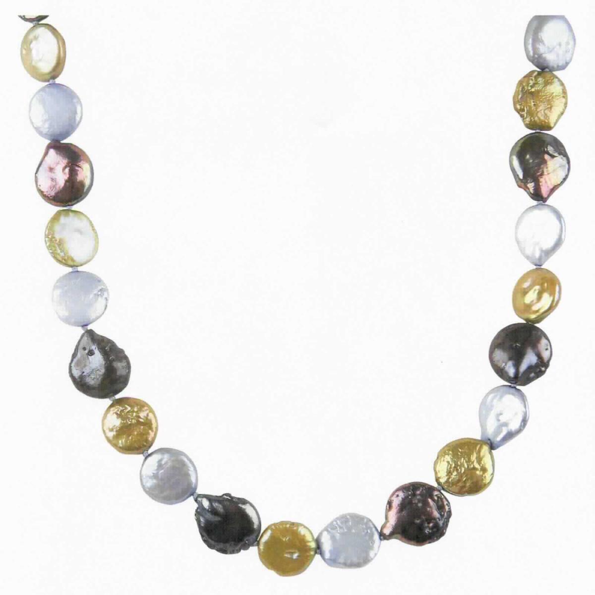Collier aus Süßwasserzuchtperlen in verschiedenen Farben; die Perlen sind auf einen Faden aufgereiht,
- mit einer Länge von etwa 44 cm, ausgestattet mit einer etwa 5 cm langen Verlängerungskette
  aus unedlem Metall und einem herzförmigen Karabinerverschluss aus unedlem Metall.
- Antragstellerangaben -

Abbildung siehe Anlage.

Derartige Erzeugnisse gehören als "Waren aus Zuchtperlen" zum TARIC-Code 7116 1000 00.