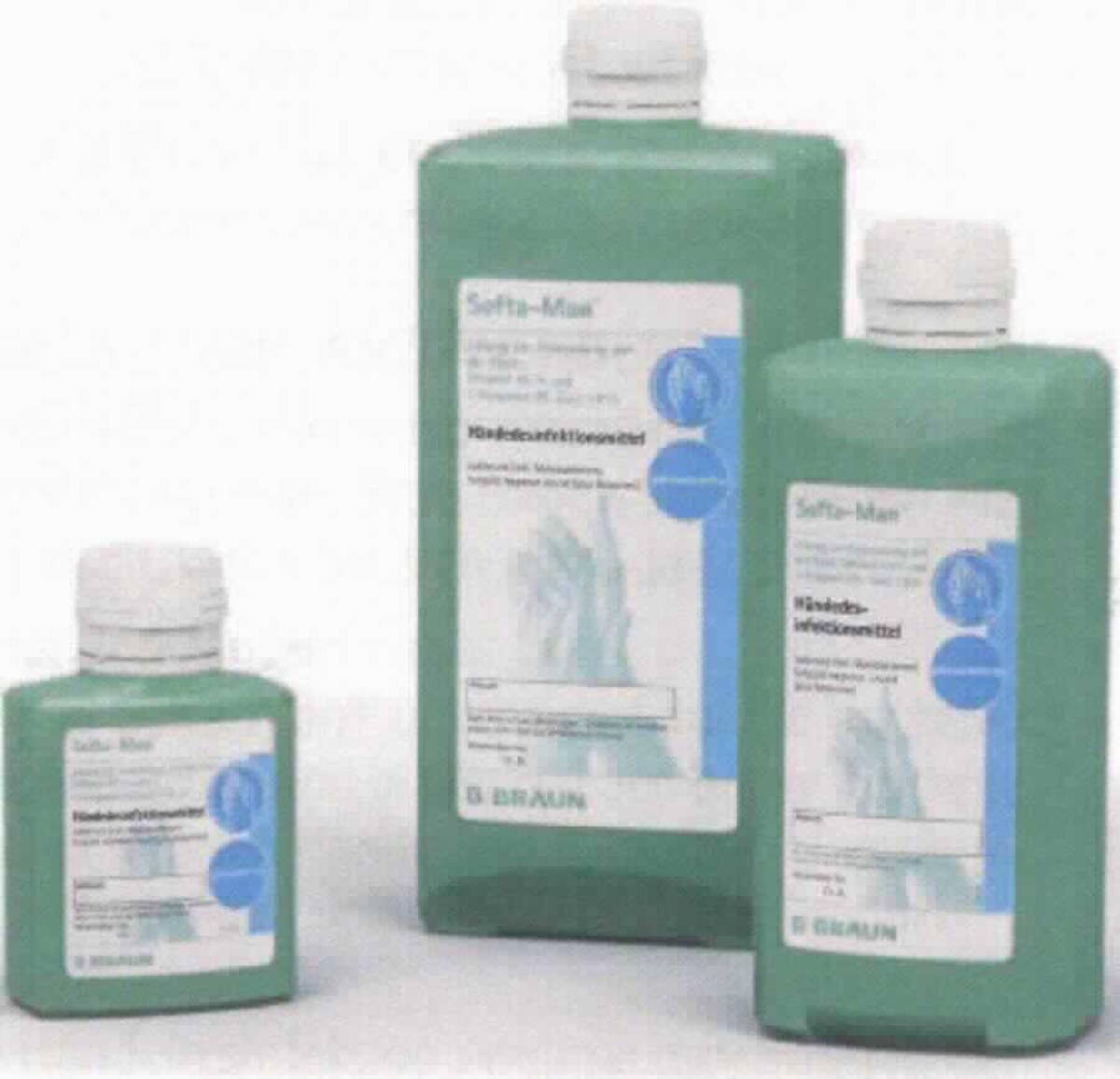 Angaben des Antragstellers:
SOFTAMAN OVALFLASCHE "DE" 500ML - ein pflegendes Händedesinfektionsmittel.
Wirksamkeit besteht gegen Bakterien (inkl. MRSA, TbB) und Pilze, seine Viruswirksamkeit ist begrenzt viruzid (behüllt Viren - inkl. HBV, HCV, HIV - und Rota-, Infulenza-, Adeno-, und Noroviren). Softa-Man® ist farbstoffrei und allergenarm parfümiert sowie frei von Zusatzwirkstoffen und somit für den täglichen Einsatz im Alltag von Klinik- und Praxispersonal bestens geeignet. Die Lösung enthält hochwertige Pflegesubstanzen wie Panthenol, Bisabolol und Allantoin. Die Einwirkzeit zur hygienischen Händedesinfektion beträgt 30 Sekunden, die Einwirkzeit zur chirurgischen Händedesinfektion 60 Sekunden.
Zusammensetzung gemäß Verpackungsetikett: 100 ml Lösung enthalten: Ethanol (100%) 45 g, 1-Propanol (Ph. Eur.) 18 g, gereinigtes Wasser, Diisopropyladipat, Macrogol-6-glycerolcaprylocaprat (Ph. Eur.), Dexpanthenol,
(+/-)alpha Bisabolol, Geruchsstoffe (enthalten Limonen und Linalool), Allantoin

Kennzeichung gemäß Verpackungsetikett (Auszug): Softa-Man; Händedesinfektionsmittel; Lösung zur Anwendung auf der Haut; bakterizid (inkl. Mykobakterien), fungizid, begrenzt viruzid (plus Rotaviren)

Befund:
Desinfektionsmittel: andere: andere