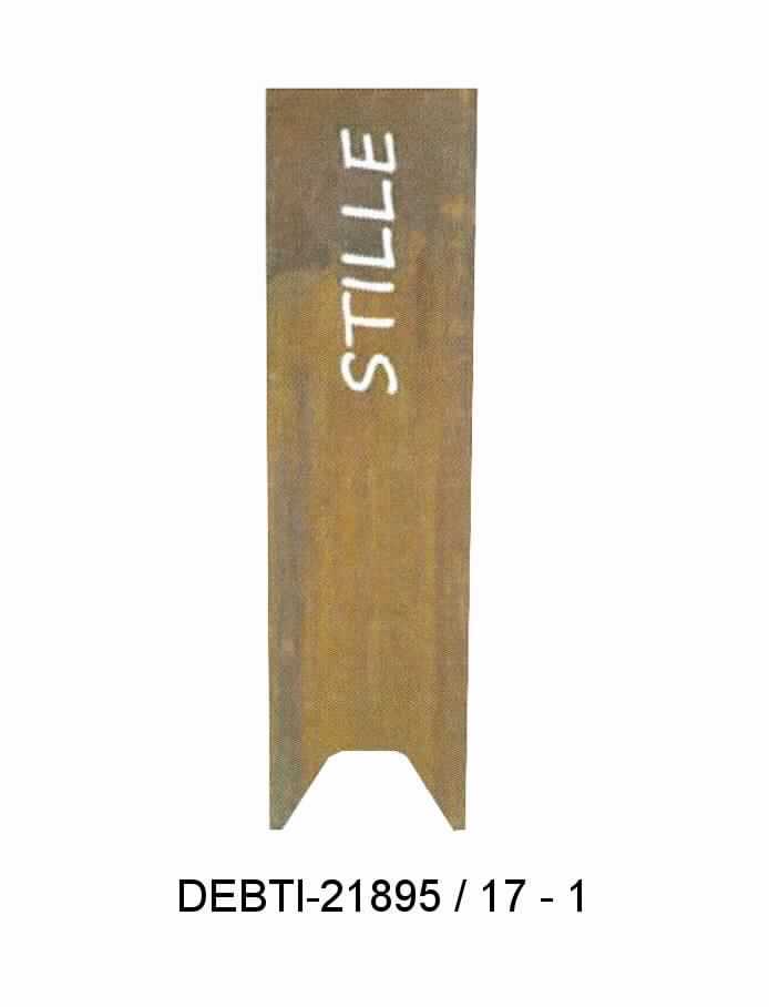 Es handelt sich um längliche, freistehende Pfeiler aus Stahl, die längs mit Ausschnitten in Form des Wortes "Stille" versehen sind. Die Erzeugnisse dienen z. B. in Ruhezonen von Krankenhausgärten oder auf Friedhöfen als Schilder und sind dazu bestimmt, in den Boden eingeschlagen zu werden.
Abmessungen (Höhe x Breite x Dicke): 125 cm x 35 cm x 1,5 cm.
- Antragstellerangaben -

Abbildung siehe Anlage.

Derartige Erzeugnisse gehören als "den Hinweisschildern ähnliche Schilder, aus unedlen Metallen" zum TARIC-Code 8310 0000 00.