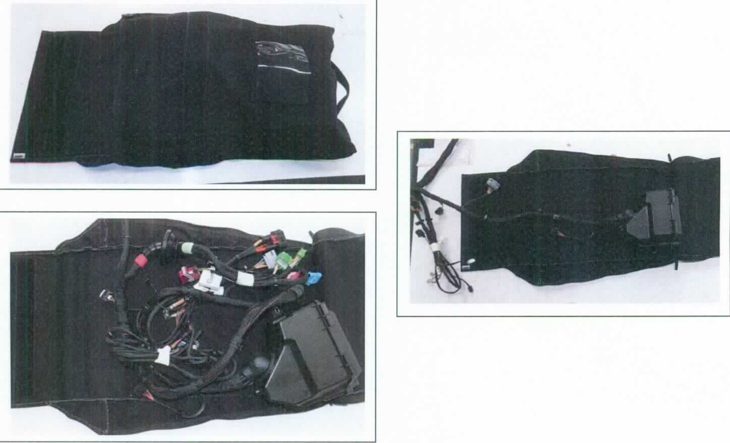 Beutel zu Verpackungszwecken, sog. Kabeltasche, SAP-Mat.Nr. 59991-7077, GA17002, Foto siehe Anlage,
- dreidimensional, annähernd quaderförmig gearbeitet, in den Abmessungen von (H x B x T): ca. 63 cm x 42 cm x
  bis zu ca. 13 cm,
- aus ca. 0,9 mm dicken, einfarbigen Geweben aus laut Antrag Baumwolle,
- auf einer Schmalseite geschlossen und mit Tragegriff ausgestattet, auf der anderen Schmalseite mit einer 
  Öffnung mit Umschlagklappe und Klettverschluss,
- auf beiden Längsseiten mit durchgehenden Reißverschlussöffnungen,
- auf der Vorderseite mit einer Einschubtasche aus klarsichtigem Kunststoff und mit einem Aufdruck versehen, 
- durch Zusammennähen konfektioniert,
- dient laut Antrag als Aufbewahrungsbehältnis für Kabelsätze für Automobile zum Transport und zur Lagerung bis 
  zum Einbau,
- stellt sich nicht als Behältnis der Position 4202 dar, da die Ware weder namentlich im Positionswortlaut genannt, 
  noch einem der dort genannten Behältnisse ähnlich ist,
- stellt sich als Beutel zu Verpackungszwecken dar, somit keine Ware der Position 6307.

"Beutel zu Verpackungszwecken, aus Spinnstoffen, aus Baumwolle"