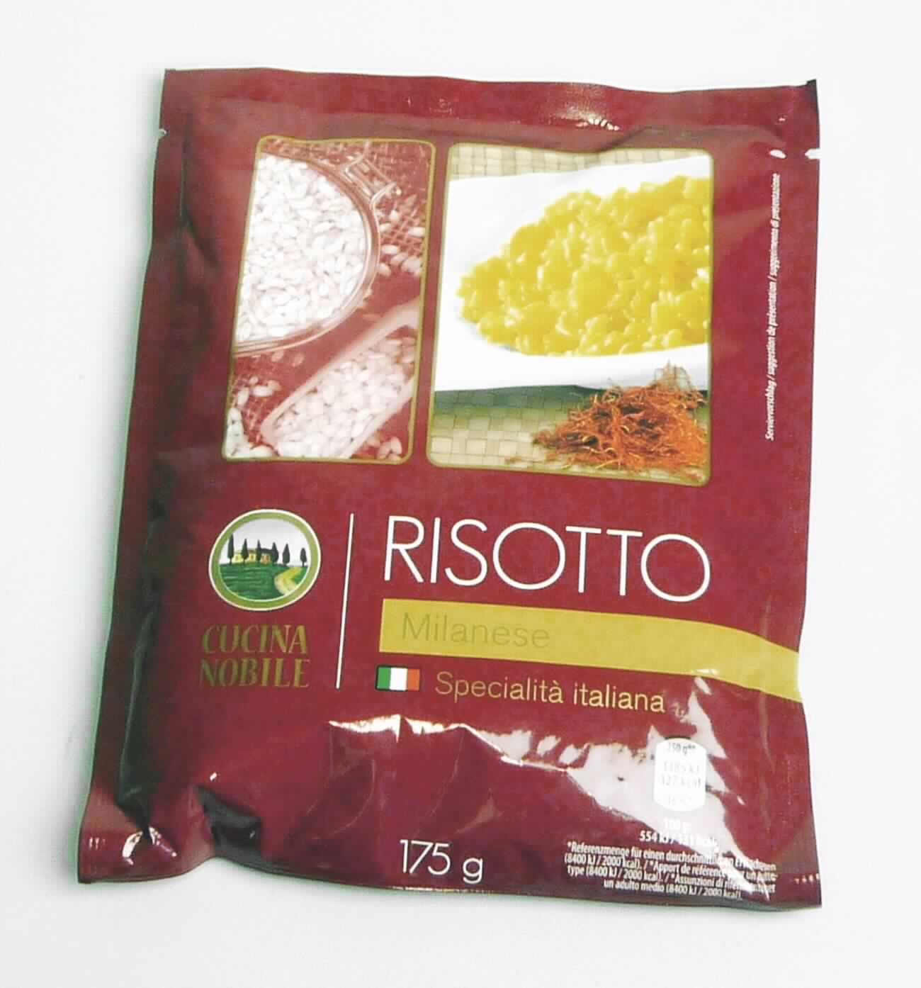 Risotto mit Safran

Beschreibung des vorgelegten Warenmusters (in Originalumschließung):
Bedruckter Verbundschlauchfolienbeutel mit Angaben zum Erzeugnis (Getrocknetes Reisgericht mit Safran; 
175 g), zu den Zutaten (siehe Feld 8) und zur Zubereitung (Beutelinhalt zu 550 ml kaltem Wasser geben, auf-
kochen lassen und ca. 15 Minuten garen, bis das Wasser vollständig aufgesogen ist); darin ein Gemisch aus 
Rundkornreis und einem hellbeigefarbenen Pulver.

Getreide in Form von Körnern oder anders bearbeiteten Körnern, durch Mischen mit anderen Zutaten zubereitet, 
anderweit weder genannt noch inbegriffen, auf der Grundlage von Reis