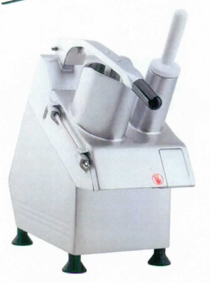 Gemüsezubereitungsgerät,
- aus einem spezifisch geformten Gehäuse aus Aluminiumguss (Abmessungen HxBxT: 257,6 x 645,6 x 
   553,4 mm) mit eingebautem Elektromotor, Zuführungseinheit mit zwei Öffnungen und Presszylinder, 
  Ausstoßvorrichtung sowie Bedienfeld mit Ein-/Aus-Druckschalter, mit 5 verschiedenen 
  Schneidscheiben und Stopfer (Abbildung siehe Anlage),
- mit einem Gewicht von 22,5 kg und einer Motorleistung von 550 W,
- zum Schneiden, Würfeln, Raspeln und Reiben von rohem Gemüse, zur Verwendung in der Gastronomie, 
- in einer gemeinsamen Verkaufsumschließung mit Reinigungsbürste und Bedienungsanleitung (Beipack).
Das Gemüsezubereitungsgerät bestimmt den Charakter des Ganzen.

"Maschine, in Kapitel 84 anderweit weder genannt noch inbegriffen, zum industriellen Auf- oder Zubereiten von Lebensmitteln, keine Ware der TARIC-Codes 8438 1010 00 bis 8438 5000 00 mit fünf verschiedenen Schneidscheiben (Warenzusammenstellung in Aufmachung für den Einzelverkauf aus Gemüsezubereitungsgerät -charakterbestimmend- und Beipack) - Gemüsezubereitungsgerät"