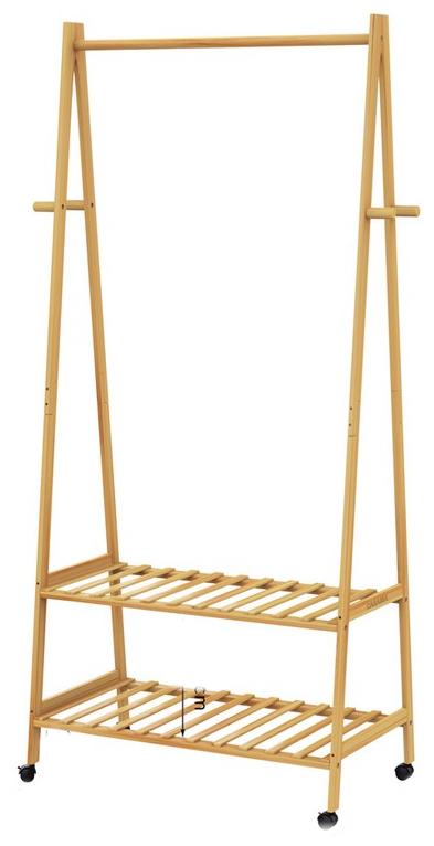 Bei dem Erzeugnis "Kleiderständer" handelt es sich um ein ca. 155 cm x 70 cm x 45 cm (B x B x T) großes Möbel aus Bambusholz mit feststellbaren Rollen.
Das Erzeugnis besitzt zwei untere Ablageflächen sowie eine obere Stange (Kleiderstange). Seitlich des Gestells befinden sich links und rechts jeweils zwei Aufhängemöglichkeiten für z. B. Kleidungsstücke. 

Aufgrund der neutralen Gestaltung kann das auf den Boden zu stellende Möbel in unterschiedlichen Räumen einer Wohnung verwendet werden.

Die in einem Karton verpackte, noch nicht zusammengesetzte Ware ist als "anderes als von den Positionen 9401 und 9402 erfasstes Holzmöbel, ohne konkreten Raumbezug" einzureihen.

(s. Abbildung in der Anlage)