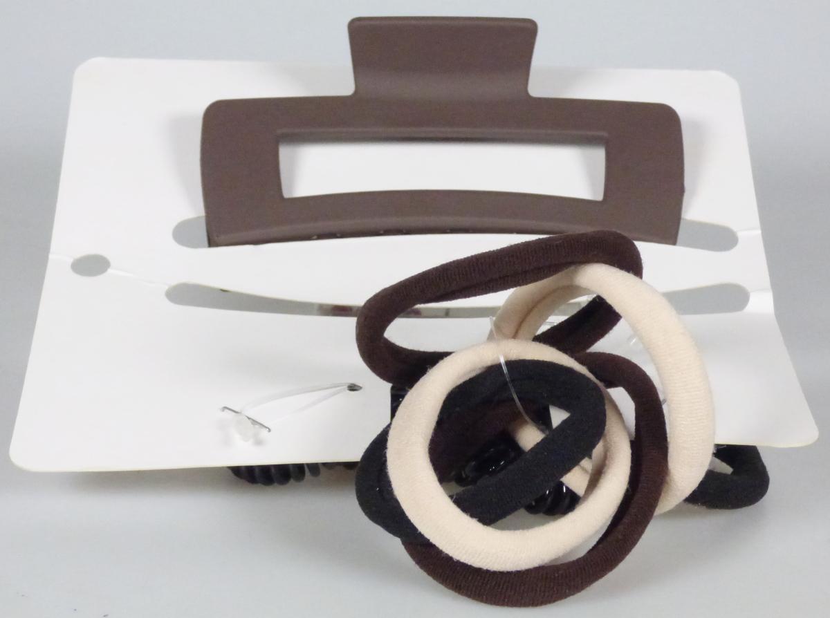 Bei dem sog. "Haarset" handelt es sich um eine Warenzusammenstellung in Aufmachung für den Einzelverkauf, bestehend aus:
- einer ca. 10,5 cm breiten Haarspange, bestehend aus zwei zueinander gebogenen Kämmen mit jeweils sieben Zinken aus Kunststoff, die ineinandergreifen und mittels eines im Greifbereich befindlichen Stiftes, auf dem eine Feder fixiert ist (jeweils aus Metall), zusammengehalten werden,
- sechs Haargummis aus elastischen und schlauchförmigen Schlingengewirken aus Spinstoffgarnen, in den Farben beige, braun und schwarz,
- vier schwarzen Haarspiralen aus Weichkautschuk,
gemeinsam an einer Pappkarte befestigt.

Die Waren dienen zum Zusammenhalten des Haares. 
Im Hinblick auf die Bedeutung für die Verwendung ist ein charakterverleihender Bestandteil innerhalb der Warenzusammenstellung nicht feststellbar: hinsichtlich der Anzahl bestimmen die Haargummis und hinsichtlich des Umfangs bestimmt die Haarspange den Charakter der Warenzusammenstellung. Daher erfolgt die Einreihung in die zuletzt genannte der gleichermaßen in Betracht kommenden Positionen. 

Innerhalb der Position 9615 bestimmt der Kunststoff aufgrund des Umfangs und im Hinblick auf die Verwendung den Charakter der aus verschiedenen Stoffen bestehenden Haarspange.

Die Warenzusammenstellung ist als "Haarspange aus Kunststoff" einzureihen.