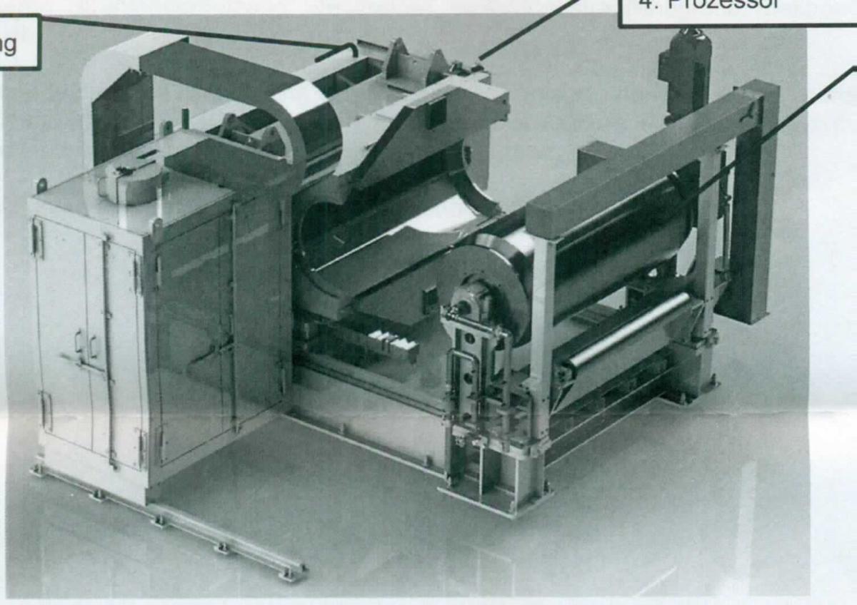 Elektronenstrahlmaschine (ESH-Anlage) (Abbildung siehe Anlage)
- in Form eines modular konzipierten Maschinensystems, bestehend aus Hochspannungs-
  Elektroeinspeisung, Prozessoreinheit mit Elektronenbeschleuniger, Vakuumanlage, Hoch-
  spannungsgehäuse und Abschirmgruppe aus Stahl und Blei, Stickstoffinertisierungs-
  und Bahnenhandlingssystem mit Kühlwalze sowie Schaltschrank zur Energieverteilung
  und Steuerung der Elektroeinspeisung,
- zur Erzeugung eines Elektronenstrahls durch Elektronenbeschleunigung im Vakuum
  für Oberflächen-Bearbeitungsvorgänge. 

"Elektrische Maschine, mit eigener Funktion, in Kapitel 85 anderweit weder genannt noch inbegriffen, Teilchenbeschleuniger - sog. Elektronenstrahlmaschine zur Oberflächenbearbeitung (ESH-Anlage)"