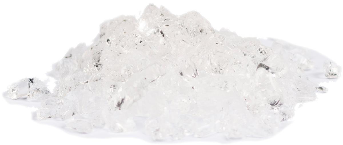 Angaben:
Deko-Glasnuggets; Körnung: 2 - 4 mm.

Warenbeschaffenheit:
Unregelmäßig geformtes, farbloses Granulat (Abmessungen: 2 - 4 mm), verpackt in einem Musterbeutel.

Befund:
Anderes Glas in Form von Pulver, Granalien, Schuppen oder Flocken.