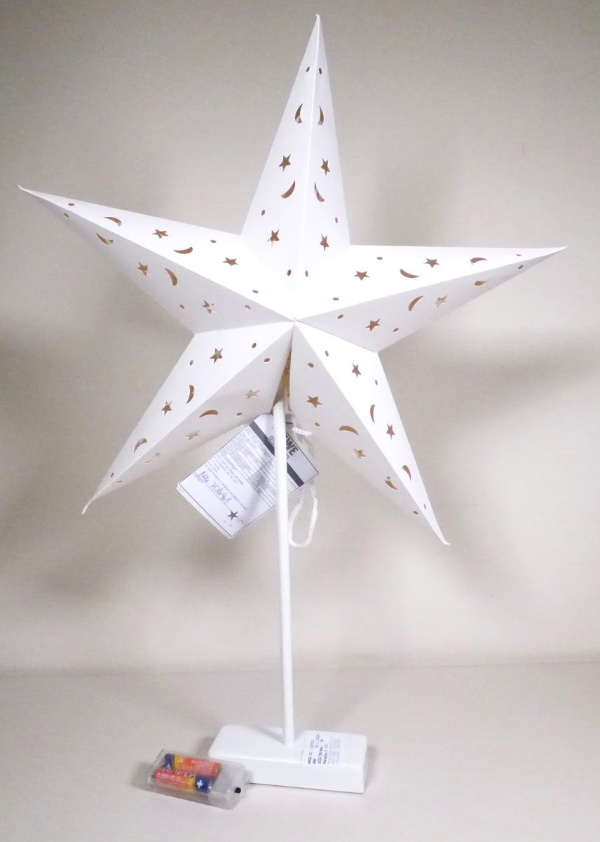 Es handelt sich um einen Ziergegenstand, im Wesentlichen bestehend aus einem fünfzackigen, faltbaren, raumbildenden Stern (Durchmesser: etwa 45 cm) aus leicht durchscheinendem Kartonpapier (mit einem Sternenmuster durchbrochen) und einem Ständer aus einem Drahtgestell, einem Stab und einem quaderförmigen Sockel, jeweils aus mit Farbe überzogenem, unedlem Metall. Um das im Inneren des Sterns platzierte Drahtgestell ist eine Lichterkette mit 20 LEDs gewickelt, die mit einer Zuleitung und einem Batteriefach aus Kunststoff mit Ein-/Ausschalter ausgestattet ist. Die Ware wird zu Dekorationszwecken in Innenräumen verwendet.  

Bei dem aus verschiedenen Stoffen und Bestandteilen zusammengesetzten Erzeugnis bestimmt der Stern aus Kartonpapier insbesondere nach dem Umfang und im Hinblick auf die Bedeutung für die Verwendung den Charakter des Erzeugnisses.

Abbildung siehe Anlage.

Derartige Waren gehören als "andere (als in den vorgenannten Codenummern aufgeführte) Waren aus Papier und Pappe" zur Codenummer 4823 90 85 80 0 des Zolltarifs.