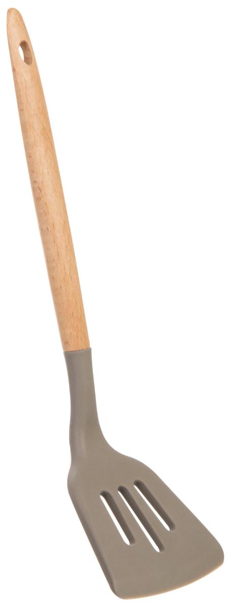 "Pfannenwender";

- mit freiem Arm zu handhabendes Erzeugnis

- mit einer nahezu rechteckigen, mit schlitzförmigen Öffnungen versehenen Laffe (arbeitender Teil)
  aus nicht rostendem Stahl (unedles Metall), die mit einer Silikonschicht vollständig überzogen ist;
  weder das unedle Metall noch das Silikon bestimmen den Charakter des arbeitenden Teils;
  daher wird dieser unter Anwendung der AV 3 c) als arbeitender Teil aus unedlem Metall eingereiht

- mit einem Griff aus Buchenholz, am Ende mit einer Lochung zum Aufhängen versehen

- dient dem Einlegen, Wenden und Ausheben von Pfannengerichten

Abbildung s. Anlage

Derartige Erzeugnisse gehören als "den Tortenhebern ähnliche Waren aus nicht rostendem Stahl" zur
Codenummer 8215 9910 00 des Zolltarifs.