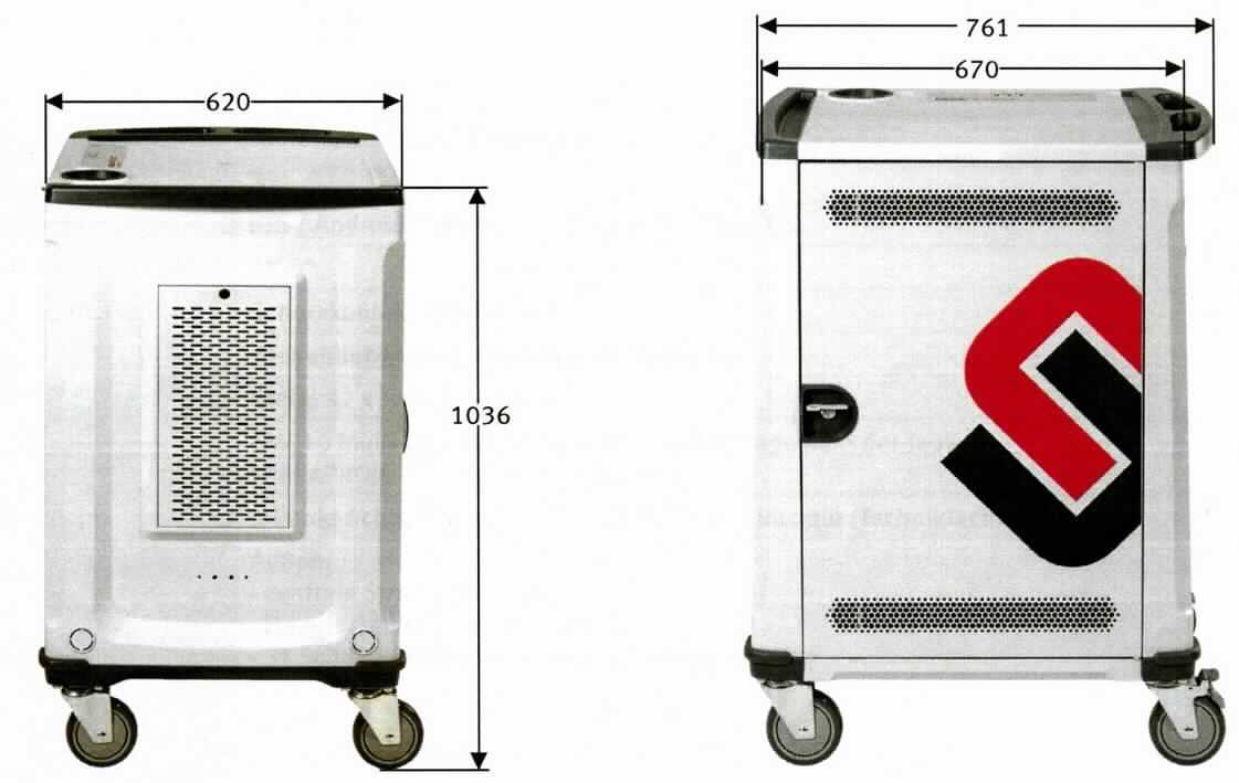 Bei dem als "Paraproject Trolley U32" bezeichneten Erzeugnis handelt es sich um eine aus verschiedenen Bestandteilen zusammengesetzte Ware, bestehend aus einem Möbel und mehreren Steckvorrichtungen zum Stromanschluss. Das Erzeugnis dient zum Laden, zur Aufbewahrung und zum Transport von Laptops oder Tablets. 

Das ca. 761 x 638 x 1036 mm (B x T x H) große schrankähnliche Erzeugnis ist mit einer Tür zum Öffnen bzw. Schließen versehen. Es verfügt über vier Rollen. Im Inneren sind 3 ausziehbare Schubladen für jeweils 11 Geräte (vertikale Aufbewahrungsfächer für Tablets) vorhanden. Jedes Aufbewahrungsfach ist mit einer Steckdose zum Anschluss des Netzteils des Tablets ausgestattet. Das Erzeugnis ist mit drei weiteren Steckdosen und einer zentralen Stromversorgung versehen.

Bei der aus verschiedenen Bestandteilen zusammengesetzten Ware kann kein charakterbestimmender Bestandteil ermittelt werden. Das Erzeugnis wird in die zuletzt genannte, der in Betracht kommenden Positionen als Möbel eingereiht.

Das Möbel besteht aus Kunststoff und Metall. Ein charakterbestimmender Stoff kann nicht ermittelt werden, so dass die Ware in die zuletzt genannte, der in Betracht kommenden Unterpositionen eingereiht wird.

Die Ware ist als "anderes als von den Positionen 9401 sowie 9402 erfasstes Möbel, aus Kunststoff" einzureihen.