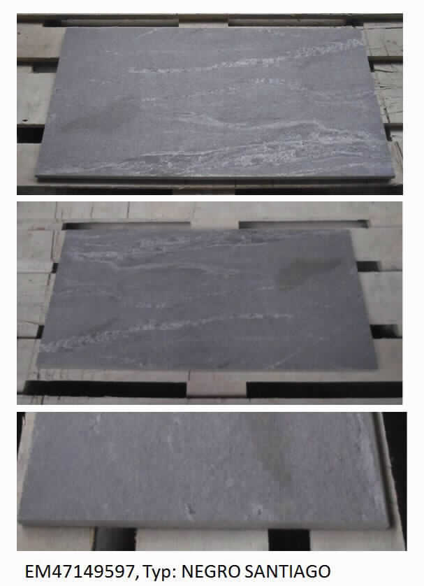 Bodenplatten, sog. Trittplatten aus EMPEROR®, mit Oberfläche R11 und Vorderseite mit Rundkante, 
Foto siehe Anlage,
- ein Warenmuster wurde nicht vorgelegt; die Einreihung erfolgt anhand der Antragsangaben,
- in unterschiedlichen Farben,
- in den Abmessungen: ca. 80 cm bzw. 100 cm (Länge) x 40 cm (Breite) x 2 cm (Dicke),
- keramisches Erzeugnis; nach der Formgebung gebrannt; tonmineralhaltiges Material enthaltend,
- - laut Antrag mit einem Wasseraufnahmekoeffizienten von weniger als 0,5 %.

"Bodenplatten, andere als solche der Unterpositionen 6907 30  und 6907 40, mit einem Wasserauf-
 nahmekoeffizienten von weniger als 0,5 %"