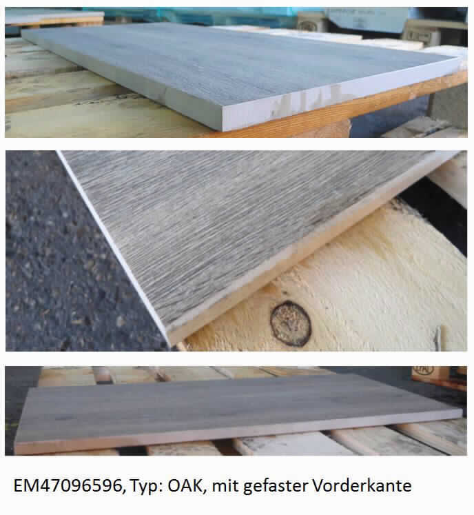 Bodenplatten, sog. Trittplatten aus EMPEROR®, mit Oberfläche R11, gesägten Seiten und oben und 
unten gefaster Vorderkante, Foto siehe Anlage,
- ein Warenmuster wurde nicht vorgelegt; die Einreihung erfolgt anhand der Antragsangaben,
- in unterschiedlichen Farben,
- in den Abmessungen: ca. 80 cm (Länge) x 40 cm (Breite) x 2 cm (Dicke),
- keramisches Erzeugnis; nach der Formgebung gebrannt; tonmineralhaltiges Material enthaltend,
- - laut Antrag mit einem Wasseraufnahmekoeffizienten von weniger als 0,5 %.

"Bodenplatten, andere als solche der Unterpositionen 6907 30  und 6907 40, mit einem Wasserauf-
 nahmekoeffizienten von weniger als 0,5 %"