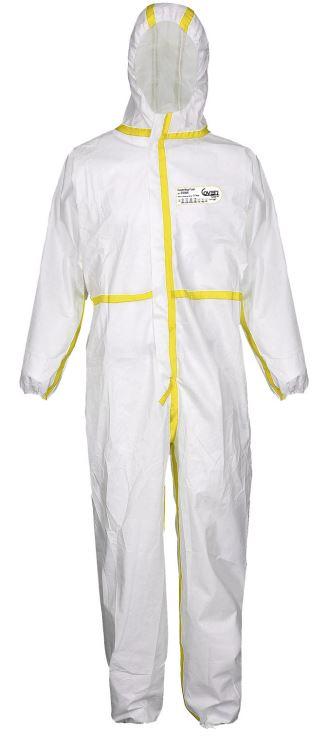 Overall, Größe XL, Foto siehe Anlage,
- in einem Polybeutel verpackt,
- aus ca. 0﻿,3 mm dicken, einseitig (Außenseite) mit einer Kunststofffolie (kein Zellkunststoff)
  laminierten Vliesstoffen der Position 5603 aus laut Antrag Polypropylen (synthetische
  Chemiefasern),
- den ganzen Körper mit Ausnahme des Gesichts, der Hände und der Füße bedeckend,
- mit einer Kapuze,
- vorn mit einer im Bereich des Schritts endenden Öffnung mit Reißverschluss, verdeckt von
  einer Patte von links über rechts; am oberen Rand zusätzlich mit einem von links über rechts
  reichenden Riegel ausgestattet; Patte und Riegel können jeweils mittels eines Klebestreifens
  verschlossen werden,
- an der Kapuze, hinten im Bereich der Taille sowie an den Arm- und Beinabschlüssen elastisch
  verengt; an den Ärmelenden zusätzlich mit sog. Daumenschlaufen ausgestattet,
- an den Nähten mit aufgeklebten Bändern aus augenscheinlich Geweben aus Spinnstoffen 
  abgedichtet,
- wird als Overall nicht vom Warenkreis der Unterposition (KN) 6210 1092 erfasst.

"Kleidung aus Erzeugnissen der Position 5603, kein Einwegkittel, von der durch Patienten bzw.
 Chirurgen bei chirurgischen Eingriffen verwendeten Art"