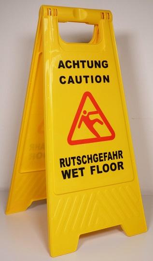Es handelt sich um einen etwa 60 cm x 30 cm (H x B) großen, mit einem Klappmechanismus und einem Tragegriff ausgestatteten Aufsteller aus Kunststoff. Er ist auf beiden Schauseiten mit einem schlagwortartigen Warnhinweis in deutscher und englischer Sprache (z. B. "Achtung Rutschgefahr") sowie mit einem zum Warnhinweis passenden Piktogramm (Rutschgefahr) bedruckt.

Abbildung siehe Anlage.

Derartige Waren gehören als "andere Drucke" zum TARIC-Code 4911 99 00 00.