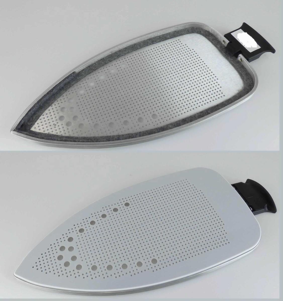 Bei der sog. Leichtgleitsohle Dampfbügeln (Artikel 76070) handelt es sich um ein Erzeugnis aus Aluminium in Form einer annähernd dreieckigen, mit Lochungen versehenen, gerahmten Platte aus Aluminium, die mittels einer Spannfeder aus anderem unedlen Metall in einer Ummantelung aus Kunststoff oder Kautschuk als Überzug über der Sohle eines elektrischen Bügeleisens angebracht wird. Die Ware ist mit einer Antihaftbeschichtung versehen und dient zum schonenden Bügeln von z. B. empfindlichen Stoffen und ist gemeinsam mit einem mit produktbezogenen Informationen bedruckten Faltblatt in einer Pappumschließung mit Eurolochung für den Einzelverkauf aufgemacht.
-Antragstellerangaben -

Die unedlen Metalle sind gegenüber dem nicht metallischen Stoff aufgrund des Umfangs und im Hinblick auf die Bedeutung für die Verwendung charakterbestimmend. Innerhalb der unedlen Metalle herrscht Aluminium gewichtsmäßig gegenüber jedem anderen unedlen Metall vor.

Abbildung siehe Anlage.

Derartig Erzeugnisse gehören als "andere (als in den TARIC -Codes 7615 1010 10 bis 7615 1080 10 genannte) Haushaltsartikel aus Aluminium zum TARIC-Code 7615 1080 90.
