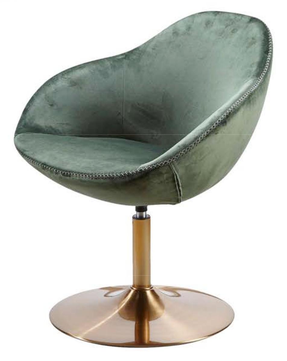 Bei dem "Loungesessel SARIN" handelt es sich um ein Sitzmöbel, bestehend aus einer gepolsterten, drehbaren Sitzschale und einem runden Standfuß (Ø ca. 50 cm) aus Metall.
Die Schalen sind mit grünfarbenem Samt bezogen.

Die Ware ist als "Sitzmöbel mit Gestell aus Metall, gepolstert" einzureihen.