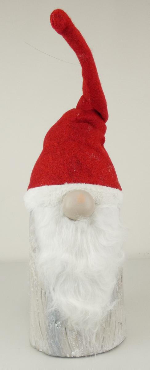 Angaben:
Santa mit roter Mütze; Material: 80 % Clay, 10 % Polyfiber, 10 % Polyresin; 2 Größen: 16 x 16 x 40 cm und 21 x 20 x 47 cm.

Warenbeschaffenheit:
Zierfigur in Form eines Wichtels mit einer roten Zipfelmütze; Mütze und Bart sind aus textilen Stoffen. Augenscheinlich besteht der Artikel aus mit Fasern vermischtem Zement.

Befund:
Waren aus Asbestzement, Cellulosezement oder dergleichen