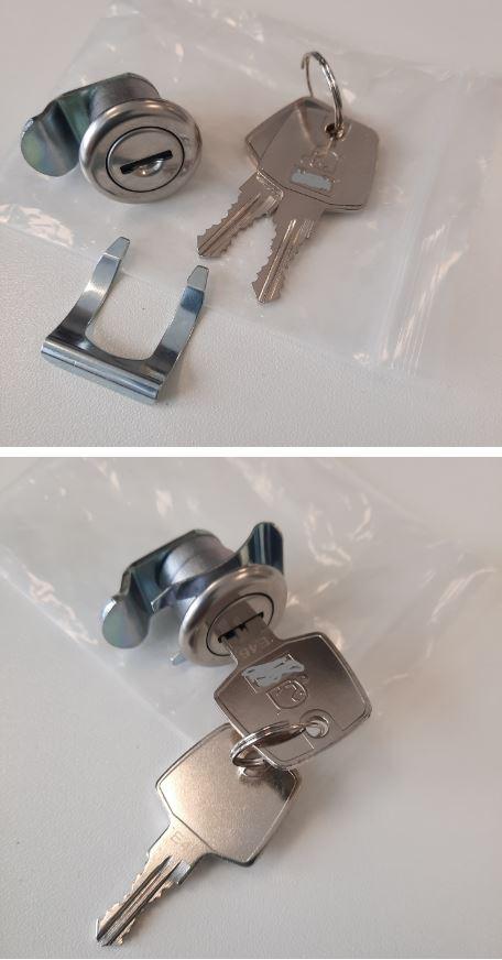 Es handelt sich um aus unedlem Metall gefertigte Schlösser (zum Schließen mit Schlüssel) mit einem annähernd zylindrischen Gehäuse, das an einer Stirnseite den Schlüssel aufnimmt und an dessen anderer Stirnseite ein Drehriegel befestigt ist. Das schlüsselseitige Ende des Gehäuse ist kragenartig ausgeformt. Die Schlösser sind mit einer Klammer ausgestattet, die als Gehäusekomponente das einfassende Gegenstück zu der kragenartigen Ausformung bildet.
Die Waren sind zur Verwendung beispielsweise an Briefkastenklappen vorgesehen. Jeweils ein noch nicht zusammengesetztes Schloss mit dazugehörenden Schlüsseln ist in einem Polybeutel verpackt. 
- Antragstellerangaben -

Abbildung siehe Anlage.

Derartige Erzeugnisse gehören als "andere Schlösser (zum Schließen mit Schlüssel), aus unedlen Metallen" zum TARIC-Code 8301 4090 00.