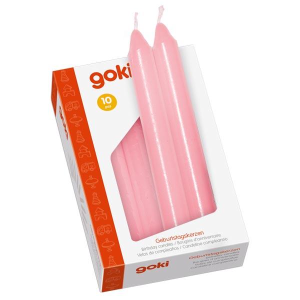 Angaben:
Geburtstagskerzen-Set; 10 Kerzen pro Set; rosa; Höhe: 10 cm; Durchmesser: 13 mm; in Aufmachung für den Einzelverkauf.

Befund:
Kerzen (Lichte) aller Art und dergleichen.