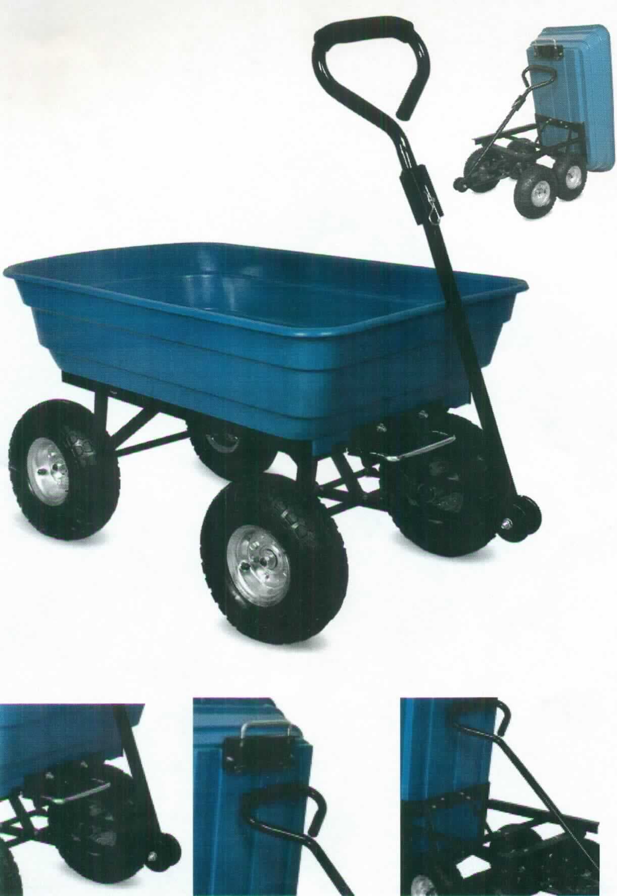 Gartenwagen mit Kippfunktion, Foto siehe Anlage, lt. Antrag
- mit den Abmessungen 103,5 cm (Länge) x 51 cm (Breite) x 92,5 cm (Höhe),
- mit einer Kunststoffwanne (Fassungsvermögen 75 l) mit
  den Abmessungen 95 cm (Länge) x 52 cm (Breite) x 22 cm (Höhe),
- mit einem robusten Metallgestell,
- mit einem Rad mit Luftbereifung bestehend aus Profilgummireifen,
- mit einem Raddurchmesser von 26 cm,
- mit einem Eigengewicht von 17 kg,
- mit einer max. Traglast von 300 kg und einer max. Kipplast von 150 kg, 
- mit einer Deichsel und Lenkachse,
- von Hand zu schieben.

"Anderes nicht selbst fahrendes Fahrzeug (Gartenwagen)"