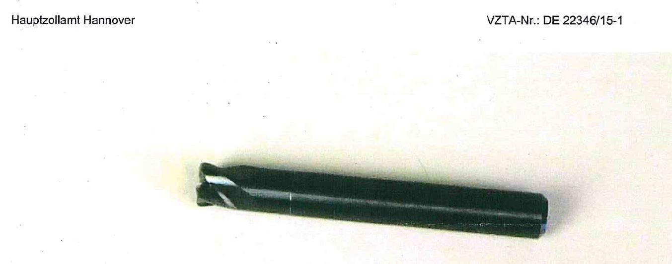 Keramische Waren zu technischen Zwecken, sog. Keramik - Fräser, Foto siehe Anlage,
- in Form eines zylindrischen Schaftes mit einer geschliffenen Schneidengeometrie,
- mit Durchmessern von 6 mm, 8 mm, 10, und 12 mm,
- aus anderen keramischen Stoffen als Porzellan (lt. Antrag aus Siliziumnitrid, Aluminiumoxid und
  weiteren, geringen Mengen anderer keramischer Bestandteile - ohne Bindemittel),
- - nach vorheriger Formgebung gebrannt,
- lt. Antrag mit einer Mohsschen Härte von mehr als 9,
- zu Verwendung als auswechselbare Werkzeuge in Werkzeugmaschinen zur spanabhebenden
  Bearbeitung von Metallen,
- keine Einreihung in das Kapitel 82, u. a. da es sich bei den Waren weder um Cermets handelt, noch
  um Waren, die aus Stoffen bestehen, die in Anmerkung 1 zu Kapitel 82 in Bezug auf das arbeitende
  Teil zugelassen sind.

"Keramische Waren zu technischen Zwecken, andere als aus Porzellan, mit einer Mohsschen Härte
von mehr als 9"