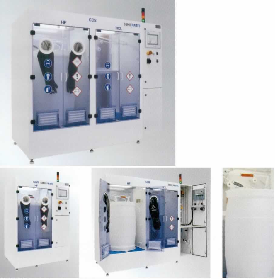 Sog. CDS-ChemicalManagementSystem (Ver- und Entsorgungssystem)
- aus Pumpensystem, Filtereinheit, Sensoren- und Ventilsystem, Verrohrung, Schalt- und
  Steuereinheit, in einem Schrankgehäuse mit Bedien- und Anzeigeelementen sowie
  Versorgungsanschlüssen (Abbildung siehe Anlage),
- zur vollautomatischen Versorgung (Mischen, Verteilen und Entsorgen) von Beschicht-
  ungsanlagen mit Dotierstoffen nach Maßgabe vorgegebenen Prozessinformationen,
- zur Verwendung in der Halbleiterindustrie bei der Herstellung von Halbleiterbauelementen.

"Apparat von der ausschließlich oder hauptsächlich zum Herstellen von Halbleiterbauelementen verwendeten Art - Ver- und Entsorgungssystem für Beschichtungsanlagen"