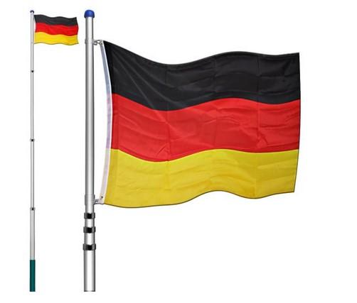 Es handelt sich um Zusammenstellungen, bestehend aus
- einem Fahnenmast aus fünf teleskopierbaren Rohrabschnitten aus Aluminium
 mit zwei Befestigungsösen, einer Abdeckkappe aus Kunststoff und einer
 etwa 60 cm langen Bodenhülse aus Kunststoff zur dauerhaften Befestigung,
- einer Fahne ("Deutschlandflagge") aus Spinnstoff aus Polyester und
- zwei Verschlusshaken.
Gesamtlänge: etwa 630 cm
- Antragstellerangaben -
Der Mast stellt sich als eine aus verschiedenen Stoffen und Bestandteilen
zusammengesetzte Ware dar, deren Charakter im Hinblick auf die Verwendung
und den Umfang durch die Rohrabschnitte aus Aluminium bestimmt wird.
Innerhalb der Warenzusammenstellung bestimmt der Mast im Hinblick auf die
Verwendung und den Umfang den Charakter.
Eine Einreihung als "andere Waren aus Aluminium" kommt nicht in Betracht, da die
Erzeugnisse vom Wortlaut der Position 7610 genauer erfasst werden, Allgemeine
Vorschrift 3 a).

Abbildung siehe Anlage.

Derartige Erzeugnisse gehören als "andere (als in den TARIC-Codes 7610 1000 00
bis 7610 9090 92 genannte) Konstruktionen aus Aluminium, ausgenommen
vorgefertigte Gebäude der Position 9406" zum TARIC-Code 7610 9090 95.