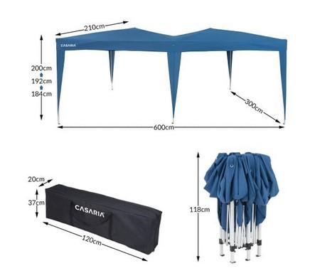 Zelt, sog. Faltpavillon, Foto siehe Anlage,
- in einer einfachen Tasche mit Reißverschluss und Tragegriffen [übliche Verpackung im Sinne der
  AV 5 b)] und in einem bedruckten Pappkarton verpackt; noch nicht zusammengesetzt eingehend,
  mit Montagematerial (Erdnägel, Abspannseile),
- als Faltpavillon gearbeitet; laut Antrag mit einer rechteckigen Grundfläche von 6 m x 3 m und einer
  Höhe von 2,1 m,
- mit einem faltbaren Gestänge mit Scherenmechanismus aus augenscheinlich unedlem Metall,
- mit einer Dachbespannung aus ca. 0,2 mm dicken, einfarbigen Geweben aus laut Antrag Polyester
  (synthetische Chemiefasern); die Gewebe sollen laut Antrag mit Kunststoff "beschichtet" sein, ein
  Bestreichen mit Kunststoff ist jedoch mit dem bloßen Auge nicht wahrnehmbar (keine Meterware
  der Position 5903); mit Klettverschlussbändern am Gestell zu befestigen,
- durch Zusammenfügen konfektioniert,
- erfüllt die Merkmale zur Einreihung als Zelt, da die Ware das Bilden eines geschlossenen Raumes
  ermöglicht.

"Zelt, aus Spinnstoffen, aus synthetischen Chemiefasern"