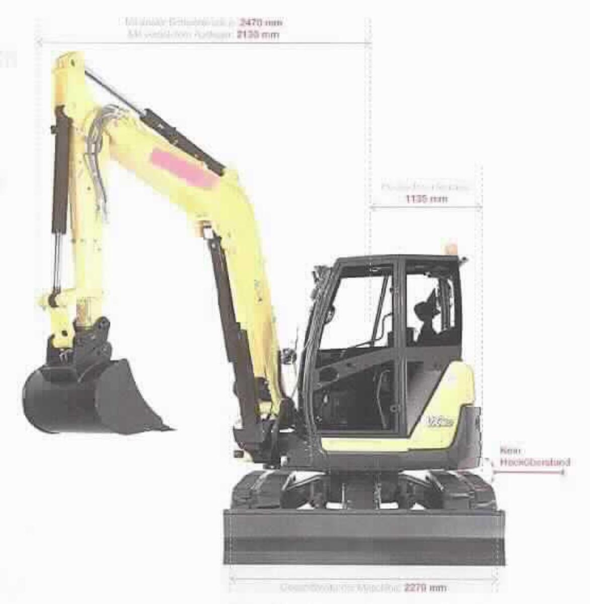 Bagger
- aus einem Unterwagen mit Gleisketten-Fahrwerk, mit einem 360 Grad drehbaren Oberwagen, 
  mit Tieflöffel-Ausrüstung, Hydrauliksystem  und Kabine mit Fahr- und Bedieneinrichtungen 
  (Abbildung siehe Anlage),
- zum Lösen und Bewegen von Boden und Fels, insbesondere zum Ausheben und Wiederbefüllen 
  von Erdvertiefungen.

"Selbstfahrender Bagger, Maschine mit um 360° drehbarem Oberwagen, auf Gleisketten - sog. Bagger"