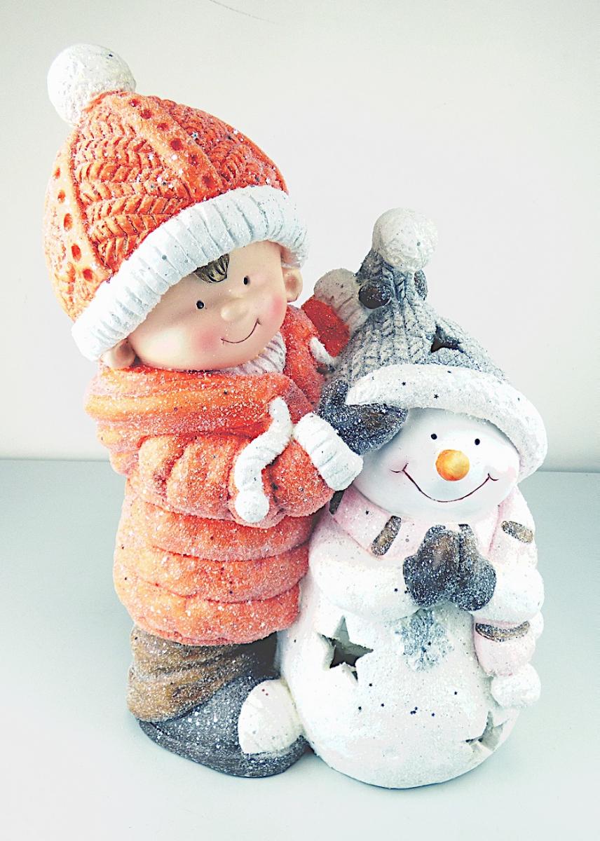 Angaben:
Kind mit Schneemann-Teelichthalter 1/S; mit Stern-Löchern für einen Teelichthalter (ohne LED Licht); Material: 90 % Clay, 10 % Polyfiber (PET); Größe: 31 x 21 x 45 cm.

Warenbeschaffenheit:
Zierfigur in Form eines winterlich bekleideten Jungen und einem Schneemann mit sternförmigen Aussparungen. Augenscheinlich besteht der Artikel aus mit Fasern vermischtem Zement.

Befund:
Waren aus Asbestzement, Cellulosezement oder dergleichen, keinen Asbest enthaltend.