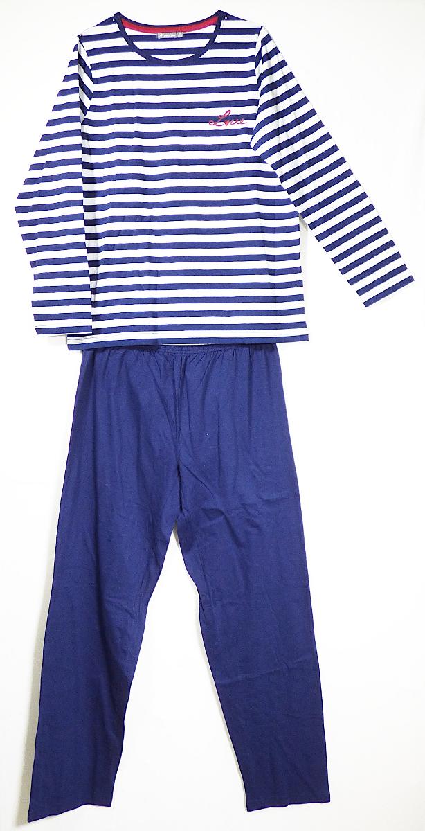 T-Shirt und lange Hose, sog. Damen-Pyjama, Art. Filomena-PY/GL, Größe M, Foto siehe Anlage,
- als zweiteilige Zusammenstellung; kein Schlafanzug, da die Kleidungsstücke nach ihren objektiven
  Merkmalen (insbesondere nach Schnitt, Material und Gesamteindruck) unterschiedslos im Bett oder an
  anderen Orten getragen werden können und daher nicht dazu bestimmt sind, ausschließlich oder im
  Wesentlichen als Nachtkleidung getragen zu werden,
- keine Kombination, u. a. weil ein Kleidungsstück der Position 6109 (T-Shirt) nicht als Bestandteil einer
  Kombination zugelassen ist,
- getrennte Einreihung aller Bestandteile, weil die Kleidungsstücke nicht zusammen in eine Position
  eingereiht werden können,
- T-Shirt:
-- aus ca. 0,6 mm dicken (leichten), buntgewirkten Gewirken aus laut Antrag 100 % Baumwolle,
-- über die Taille reichend (Rückenlänge: ca. 67 cm),
-- mit einem runden, leicht halsfernen Ausschnitt mit einer Randeinfassung,
-- ohne Öffnung und ohne Verschluss,
-- mit langen, enganliegenden Ärmeln, 
-- mit einem Schriftzug bedruckt,
-- am unteren Rand und an den Ärmelenden durch Umschlagen und Festnähen gesäumt.

"T-Shirt, aus Gewirken, aus Baumwolle"