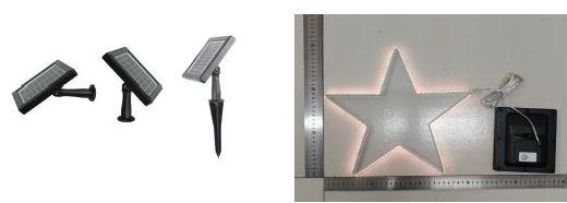 "Leuchtdekoration in Sternform"

- aus einem fünfzackigen Stern aus unedlem Metall

- Durchmesser etwa 30 cm

- mit einer LED-Lichterkette mit 134 LED's, die mit einem Batteriefach mit 
  Zuleitung ausgestattet ist
  
- zur Verwendung als Ziergegenstand oder zu Dekorationszwecken im Innenbereich

- mit einem Solarmodul versehen
(Antragstellerangaben)

Abbildung siehe Anlage.

Derartige Erzeugnisse gehören als "andere Ziergegenstände aus unedlen Metallen, weder versilbert, vergoldet noch platiniert" zum TARIC-Code 8306 2900 00.